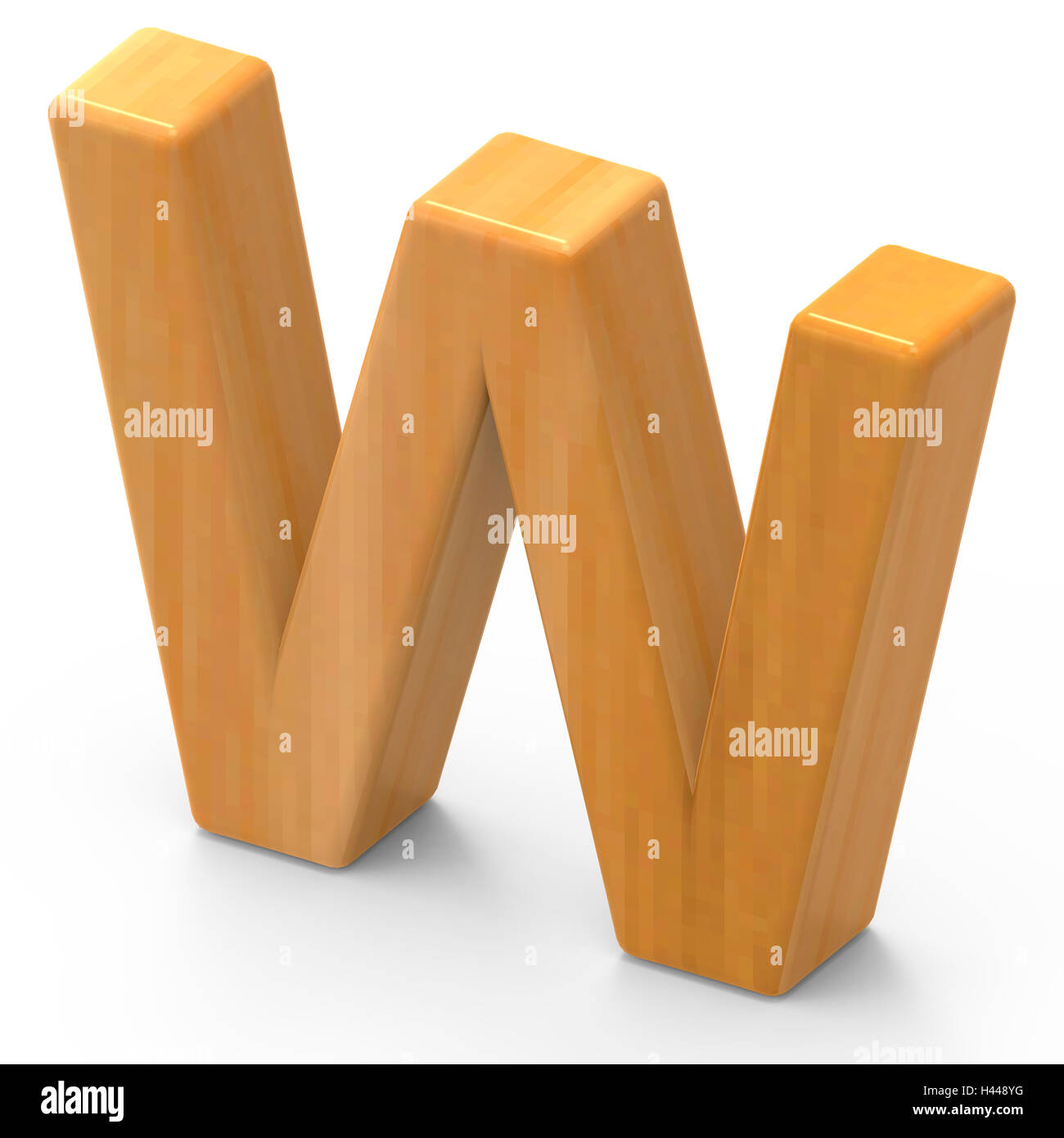 3D rendering wooden grain letter W isolated on white background, light