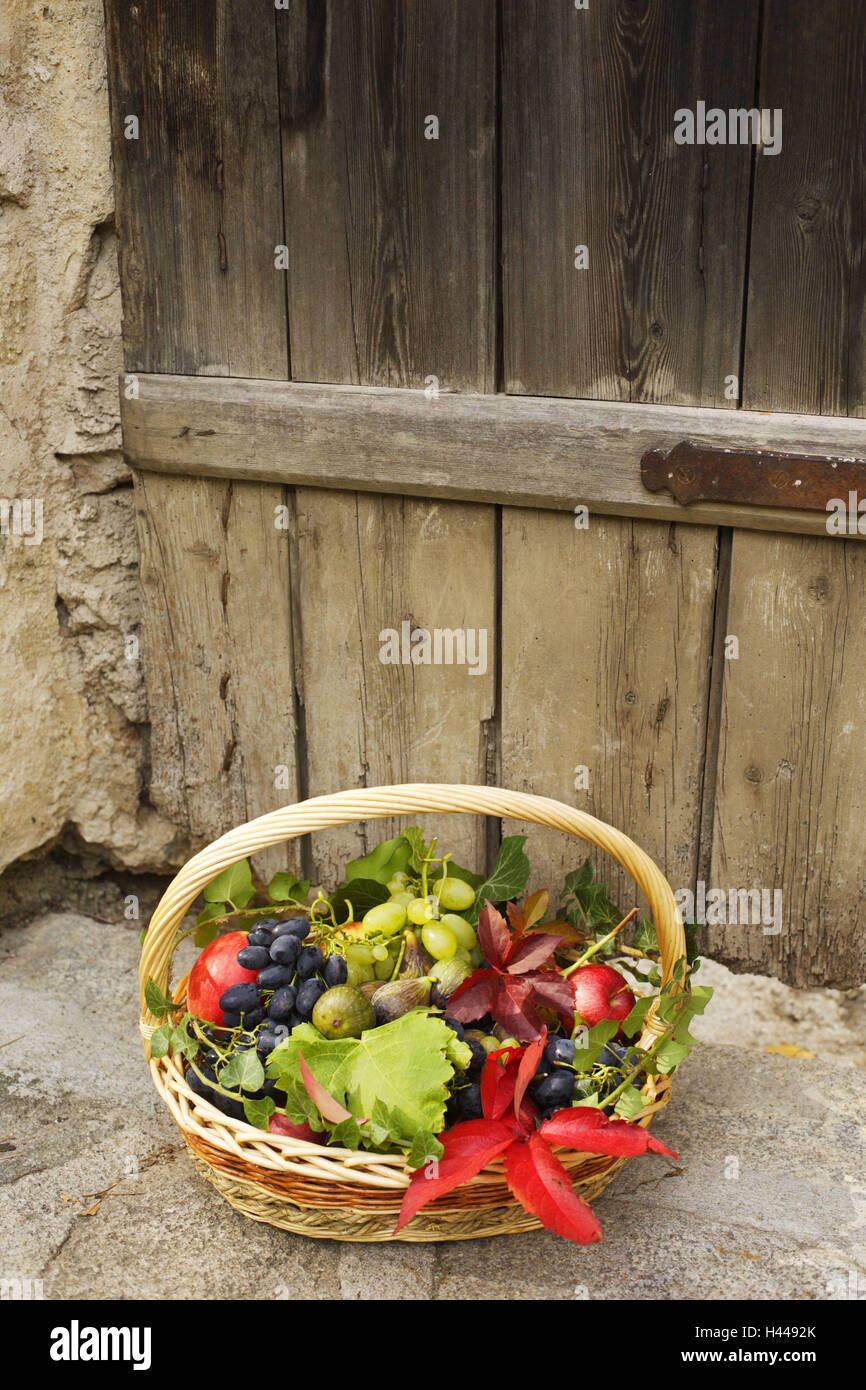Fruit basket, autumnal, still life, outdoors, Stock Photo