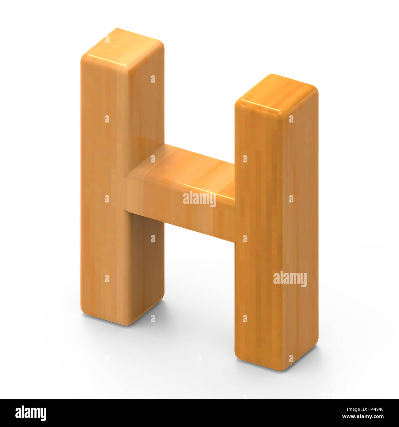 3D rendering wooden grain letter H isolated on white background, light ...
