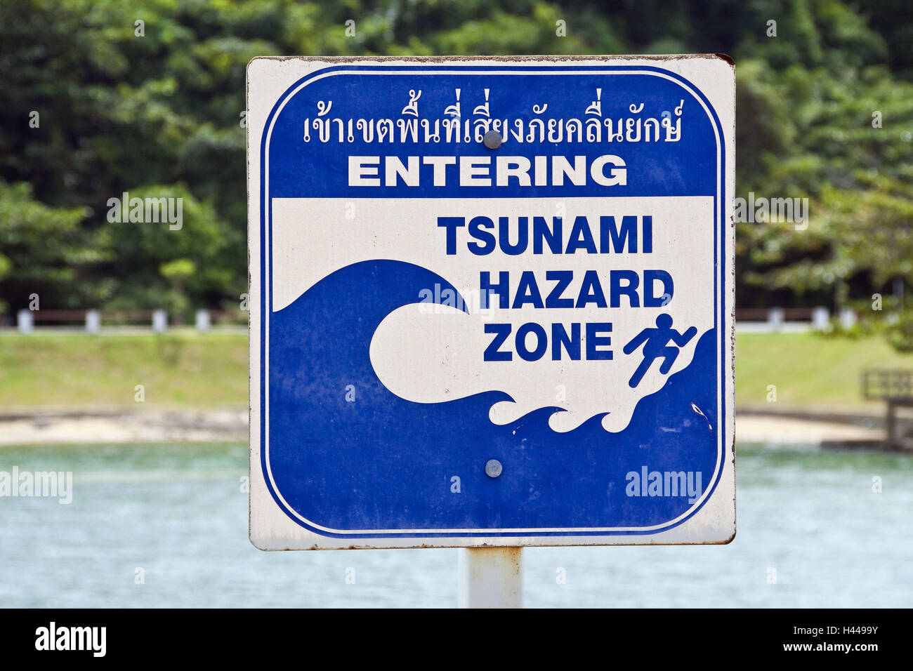 Thailand, island Phuket, danger sign, Tsunami, Stock Photo