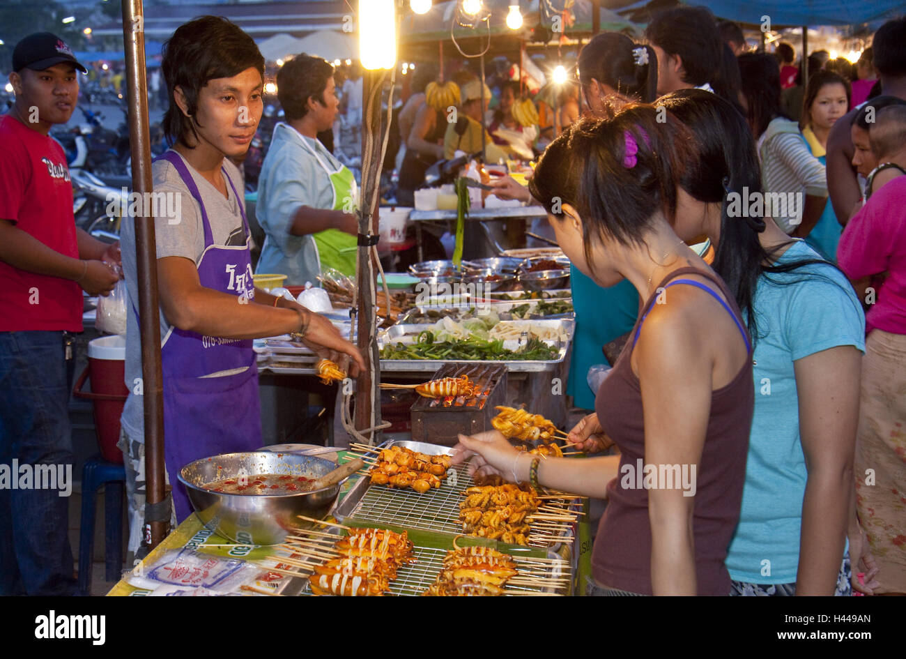 Thailand, island Phuket, Choeng Thale, night market, cooking cuisine, person, Stock Photo