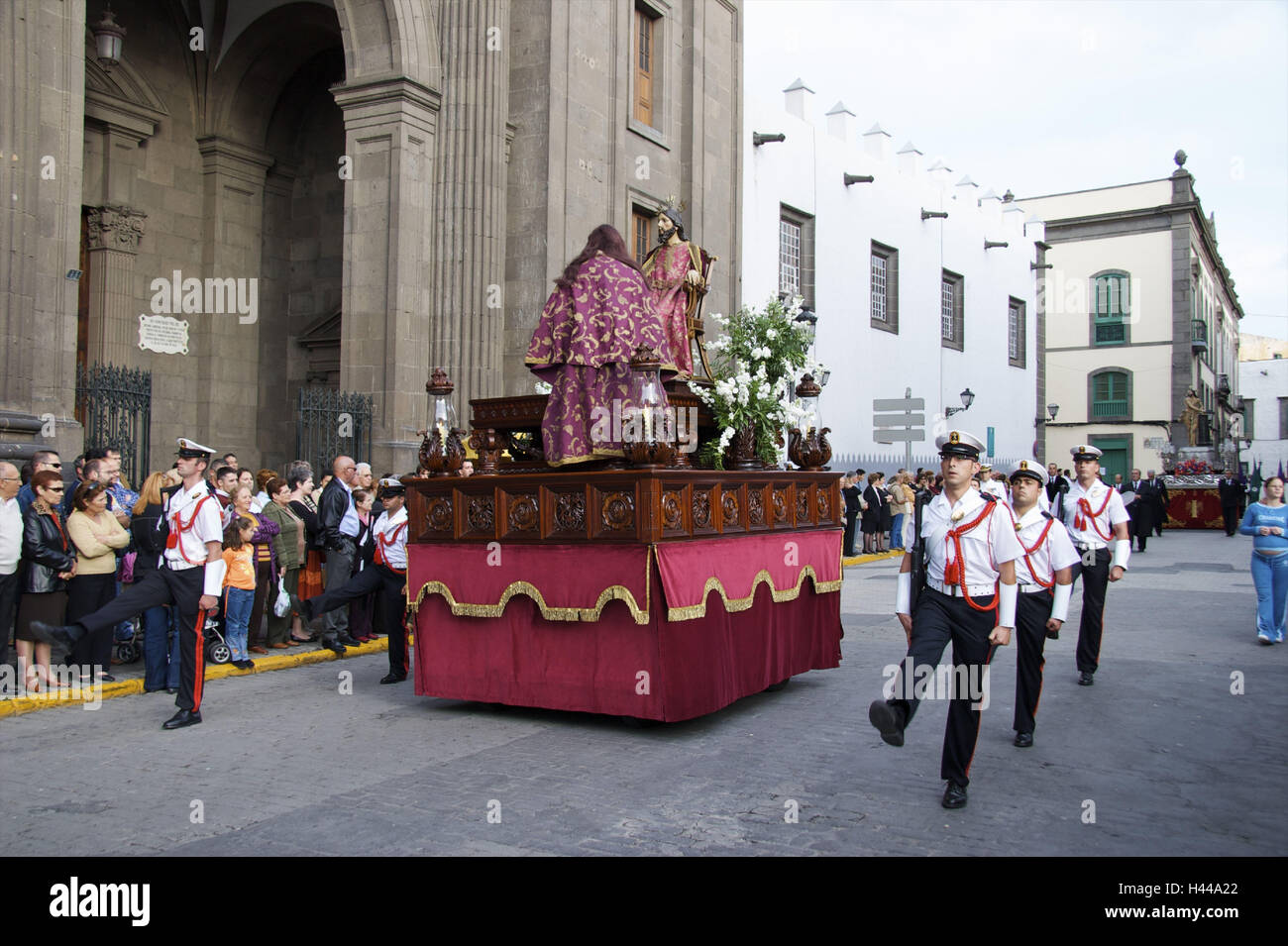 Spain, Canary islands, grain Canaria, Reading Plamas, cathedral Santa Ana, Good Friday procession, soldier, processional carriage, Stock Photo