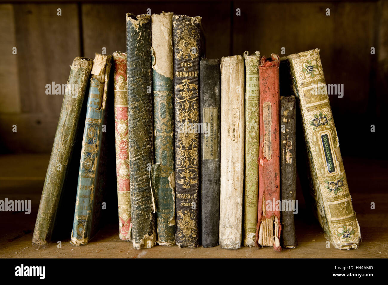 Books, old, antique, spine, damages, Stock Photo