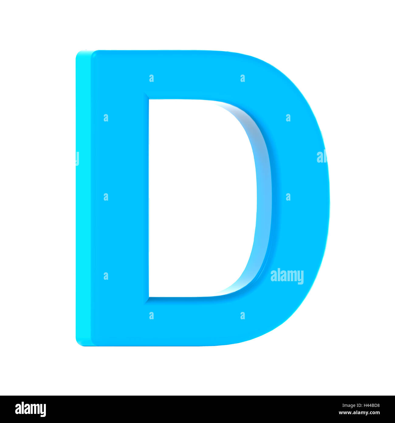 3d left leaning light blue letter D, 3D rendering graphic isolated white background Stock Photo