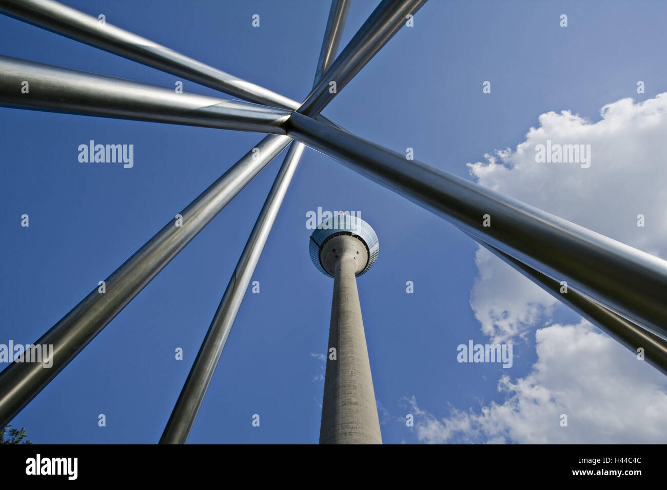 Germany, North Rhine-Westphalia, Dusseldorf, energy pyramid, television tower, town, media harbour, Rhine tower, tower, structure, architecture, sculpture, stainless steel sculpture, stainless steel, high-grade steels, place of interest, Stock Photo