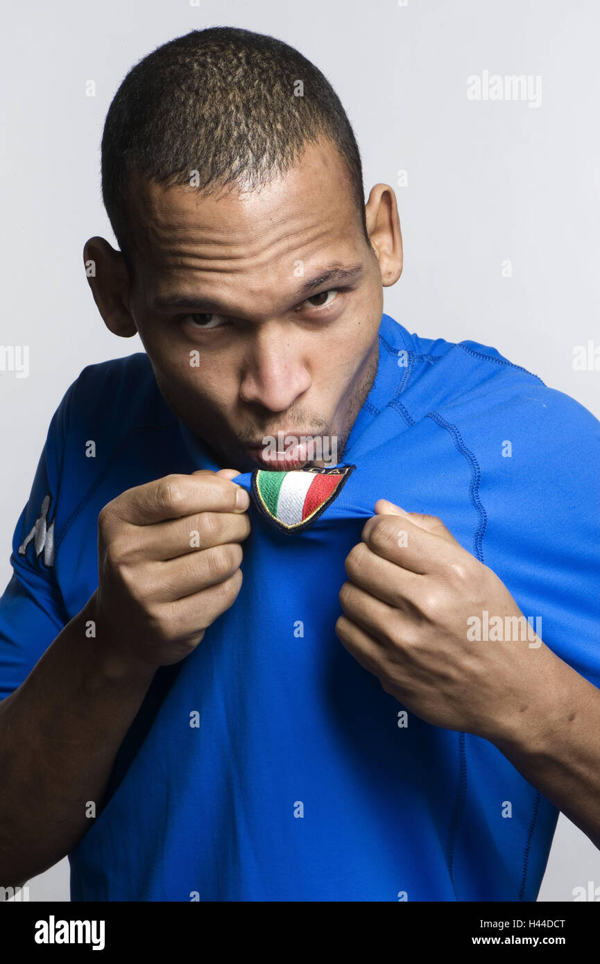 Football fan, manly, joy, gesture, kiss, fan shirt, Italia, half