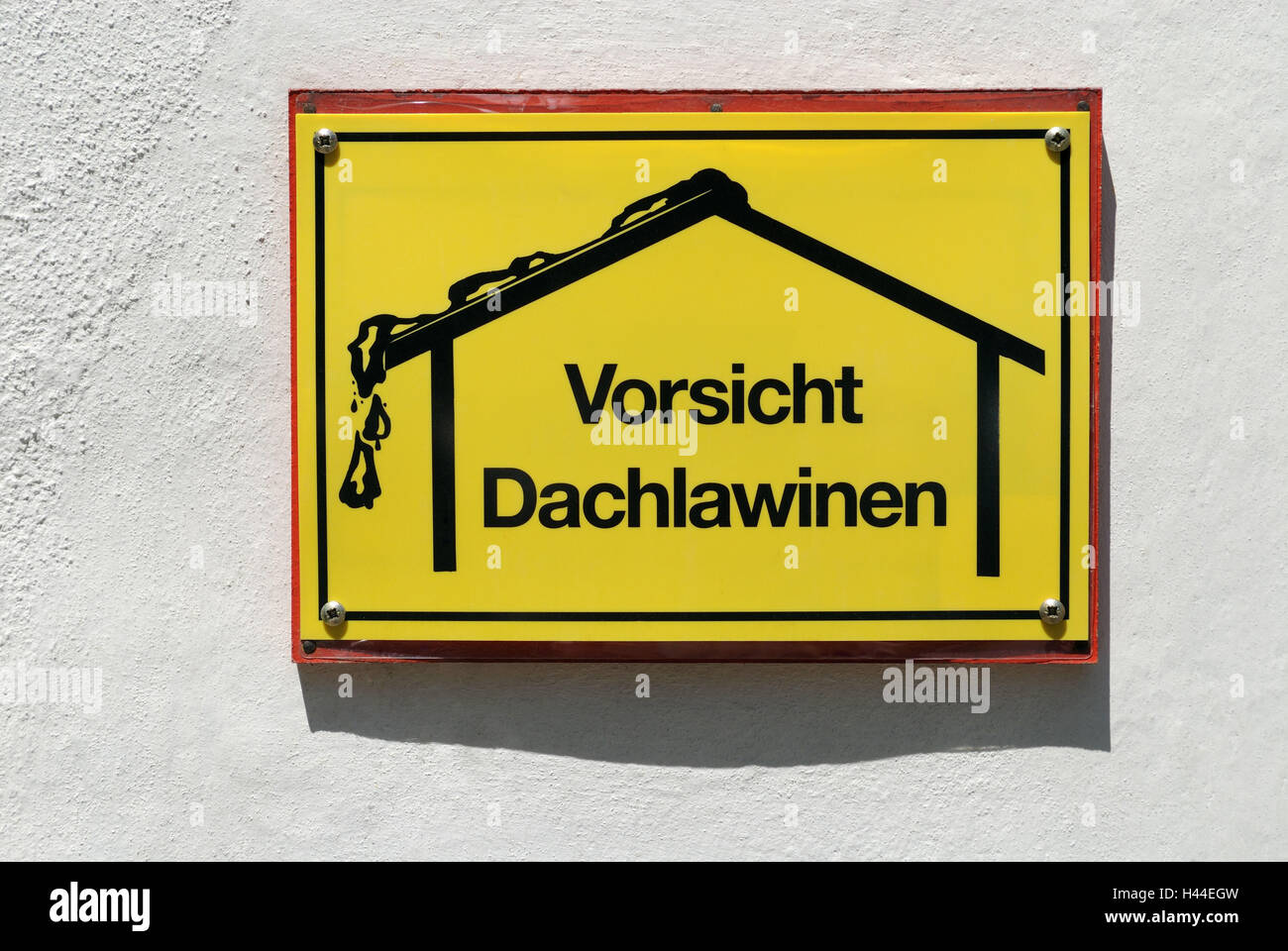 Roof avalanches, sign, defensive wall, Stock Photo