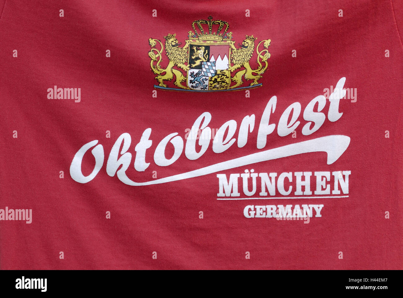 Greeting from the Oktoberfest, T-shirt, Bedruckung, coat arms, red, detail, stroke, Oktoberfest, Munich, Bavaria, Germany, Stock Photo