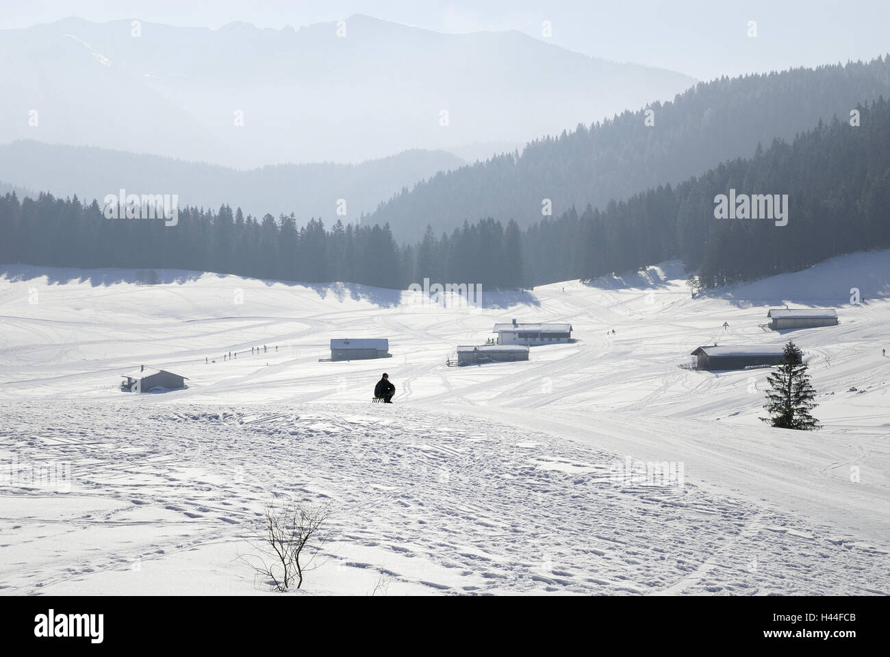 Snow surface, runway, cross-country trail, tobogganist, slide, skier, cross-country skier, Stock Photo