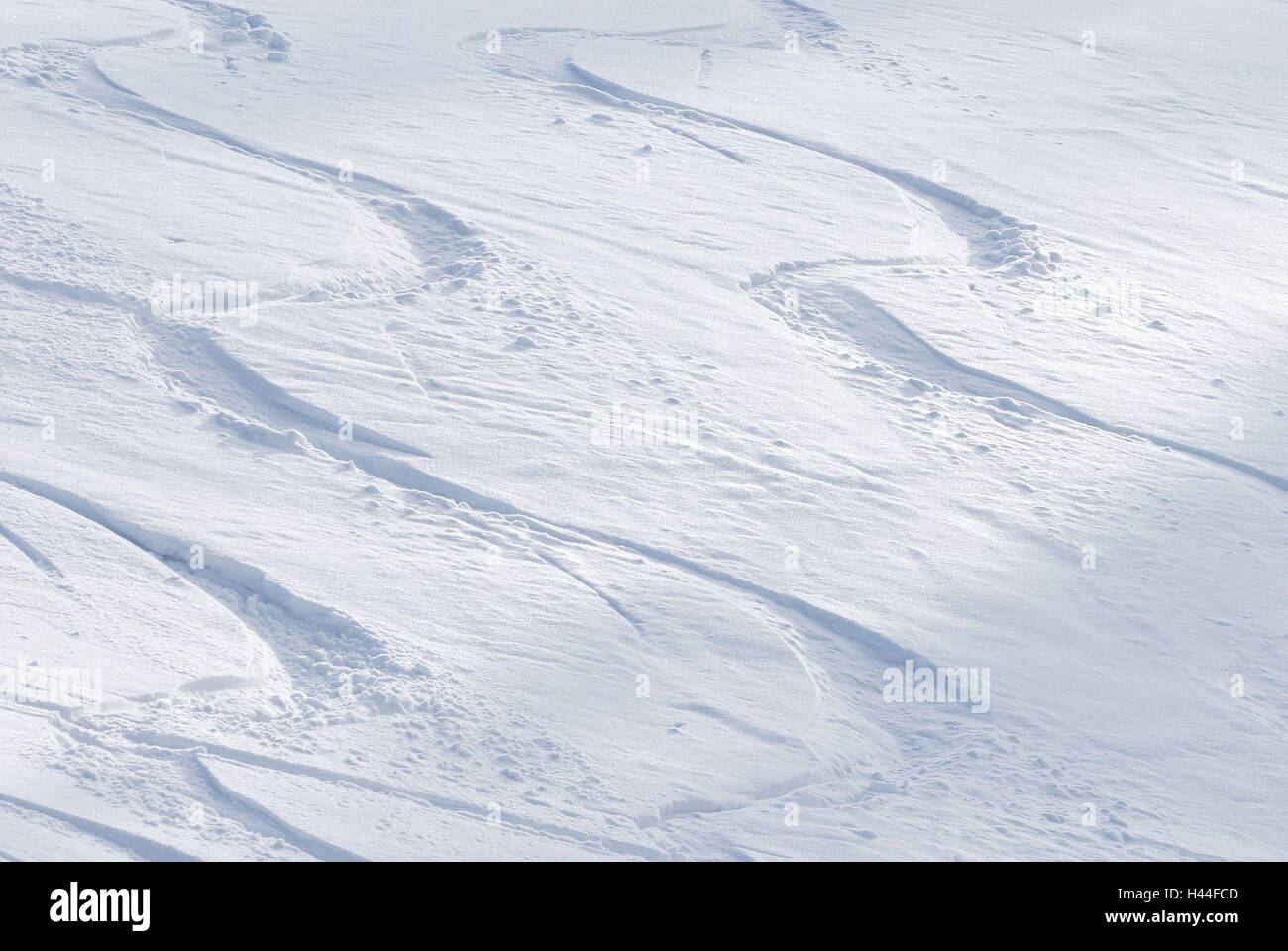 Deep snow, ski track, snow, white, full frame, Stock Photo