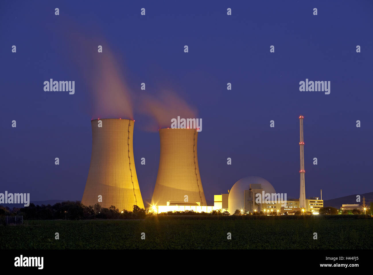 Germany, Lower Saxony, Grohnde, nuclear power plant, night, Stock Photo