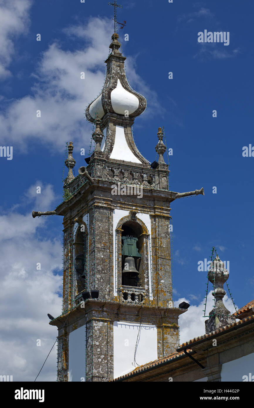 Portugal, Ponte de Lima, Old Town, church Santo Antonio, detail, steeple, Stock Photo