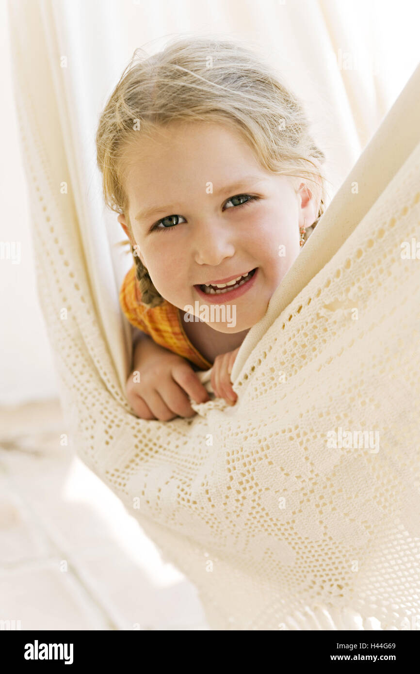 Girls, hammock, laugh, portrait, Stock Photo