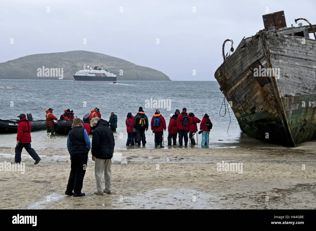 Great Britain, the Falkland Islands, New Iceland, bay, beach, ship wreck, tourist, Stock Photo