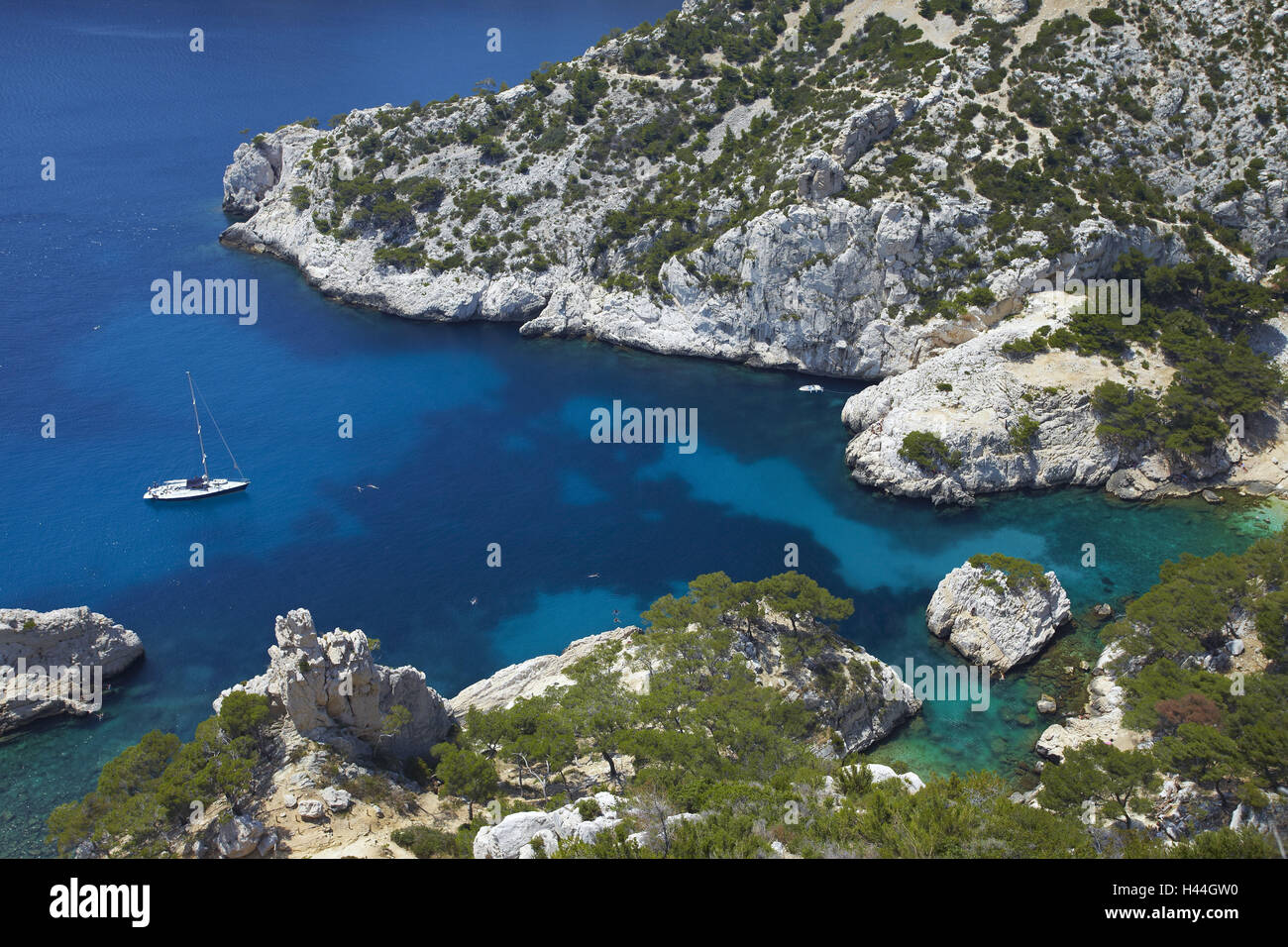 South of France, Mediterranean coast, chalk rocks, Les Calanques, bath bay, Stock Photo