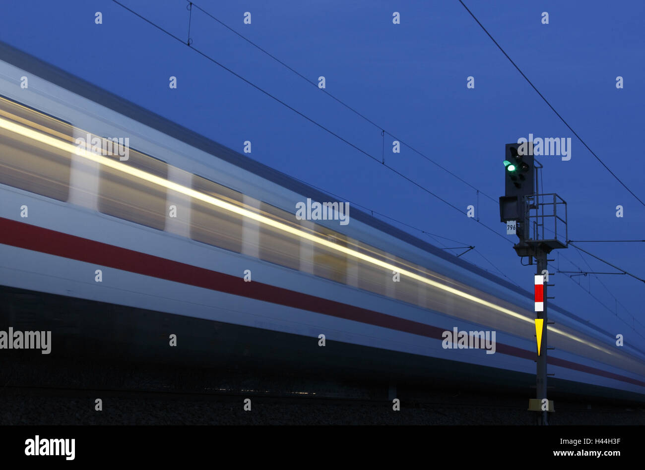 Section, intercity express, light signal, green, dusk, Stock Photo