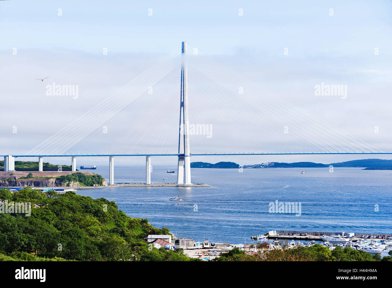 Longest cable-stayed bridge in the world to Russian Island. Vladivostok. Russia. Stock Photo