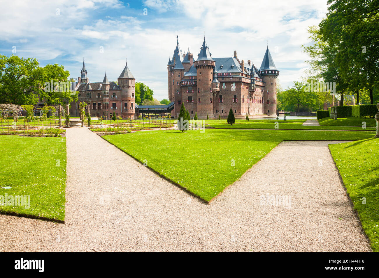 HAARZUILENS, NETHERLANDS - May 18, 2012: Castle de Haar with gardens in the foreground Stock Photo