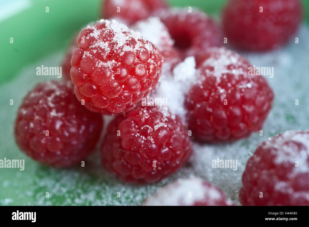 Raspberries, sugar, fruit, fruit, berries, sweetly, sweeten, überzuckert, rich in vitamins, medium close-up, landscape format, Stock Photo