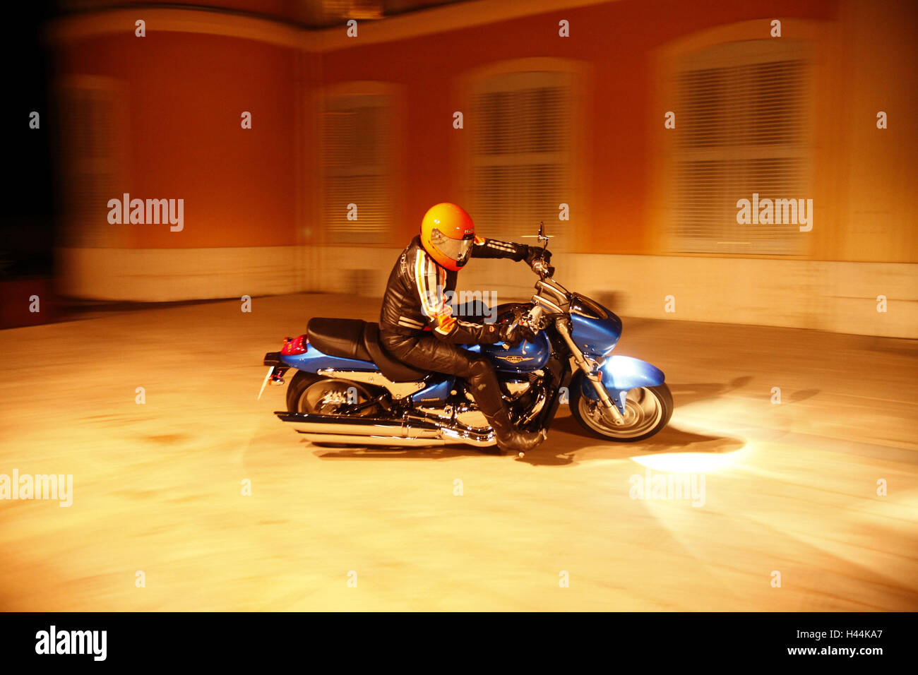 Motorcyclist, Suzuki m 1500 Intruder, night scenery, Stock Photo