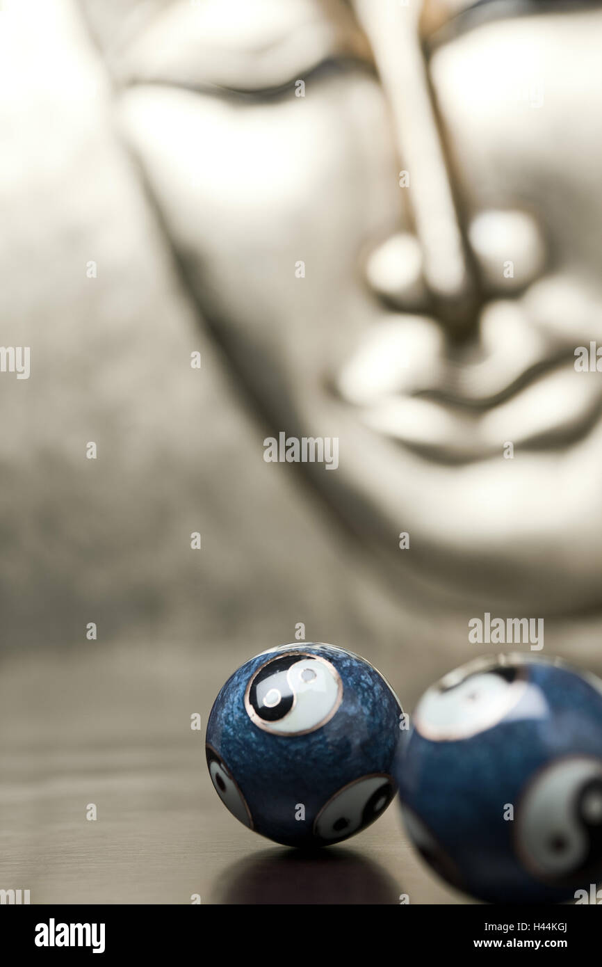 Buddha, face, Qi gong balls, Stock Photo