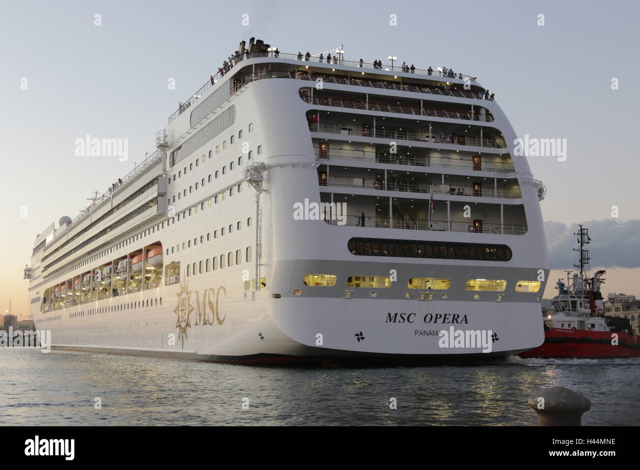 MSC Opera cruise ship leaving the port of Thessaloniki, Greece. Stock Photo
