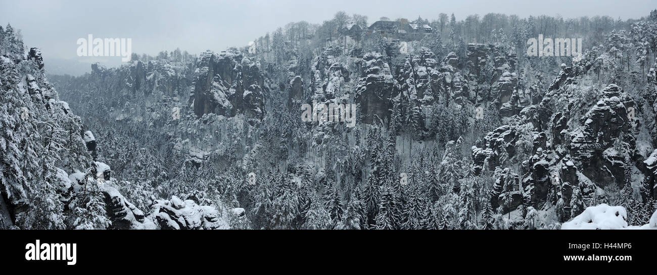 Nationwide park Saxon Switzerland, Elbsandsteingebirge, bastion, winter, Stock Photo