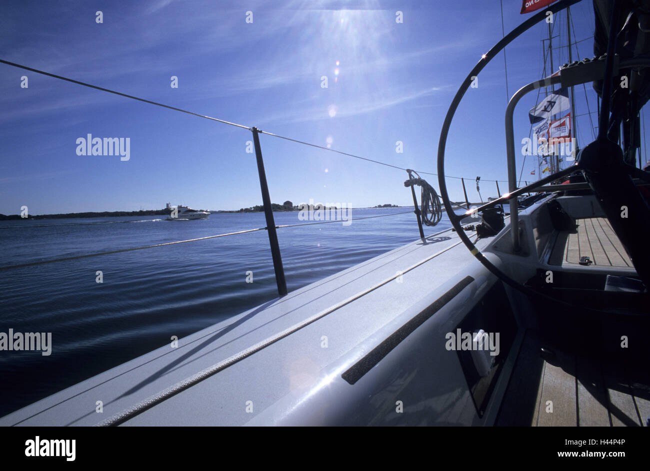 Sailings, the Baltic Sea, Sweden, Karlskrona, sailing ship, sail yacht, sailboats, boat, water sport, sport, sailing trip, regatta, hobby, navigation, event, maritime, sea, water, waves, heavens, blue, sunny, beautyful clouds, horizon, distance, wind, width, vacation, rail, flags, deck, the sun, motorboat, coast, tax, tax, Stock Photo