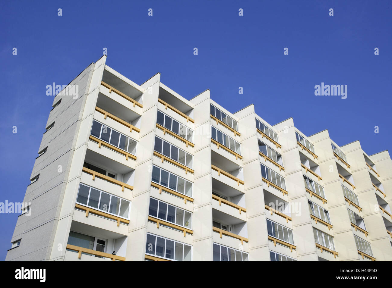 Germany, Lower Saxony, Cuxhaven, hotel, heaven, blue, North Germany, building, high rise, hotel building, beach hotel, outside, architecture, tourism, vacation, holiday apartments, flats, balconies, windows, tag, Stock Photo