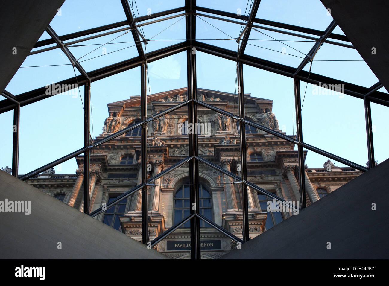 France, Paris, Louvre, Denon wing, inside, glass pyramid, Stock Photo