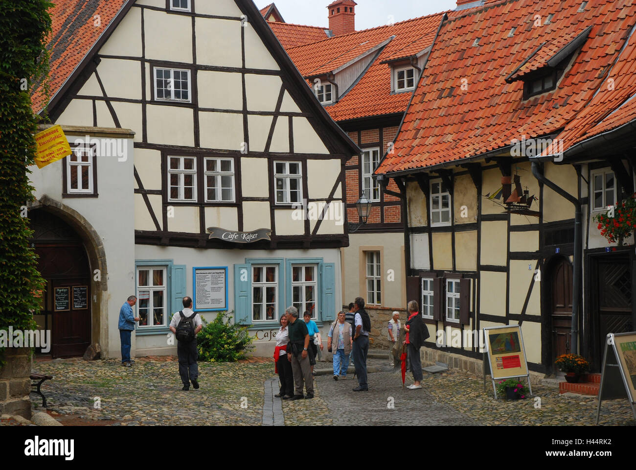 Germany, Saxony-Anhalt, Quedlinburg, half-timbered houses, cafe emperor, Lyonel Feininger gallery, tourist, Stock Photo