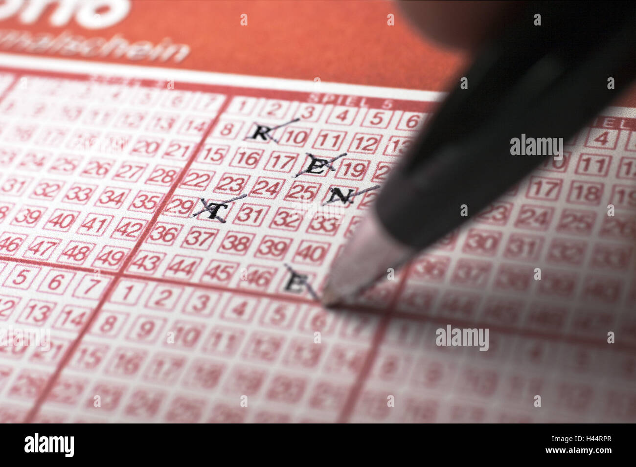 Lottery coupon, fill out, detail, blur, pension, stroke, Stock Photo