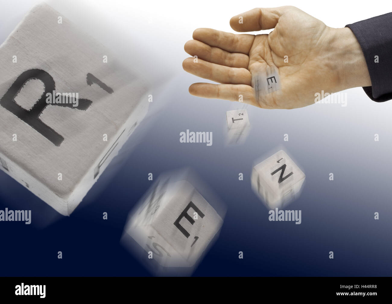 Game chance, cube, hand, pension, blur, Stock Photo