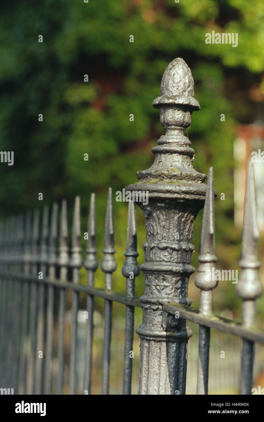 Iron fence, detail, garden, fence, fence post, pole, pointed ...