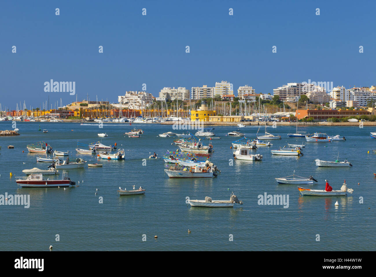 Portugal, Algarve, Portimao, harbour bay, sailboats, fishing boats, Stock Photo