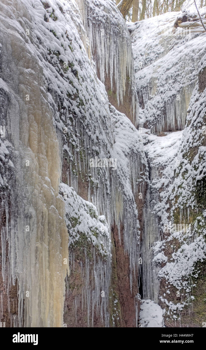 Rocks, gulch, icicle, winter, Stock Photo
