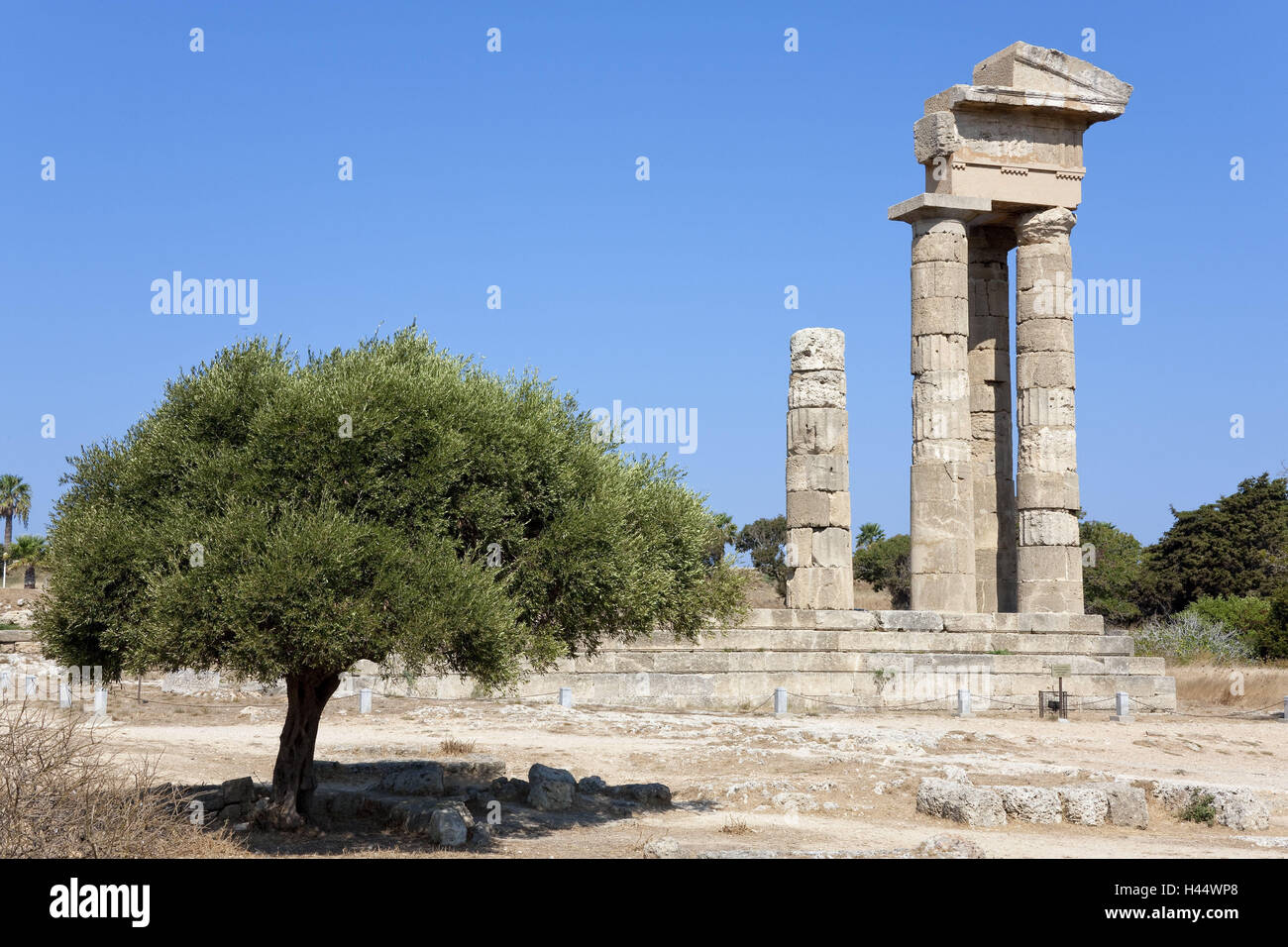 Ruins the Apollo temple, above, Rhodes town, island Rhodes, Dodekanes, Greece, Europe, old, antique, Apollo temple, Apollon Pythios temple, Apollotempel, architecture, Dodekanes, Dodekanes island, Europe, Greece, in Greek, Greek islands, historically, isl Stock Photo