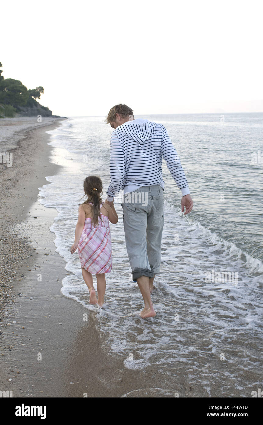 Father, subsidiary, beach walk, Stock Photo