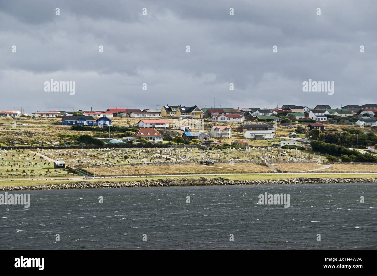 The Falkland Islands, port Stanley, local view, cemetery, houses Stock ...