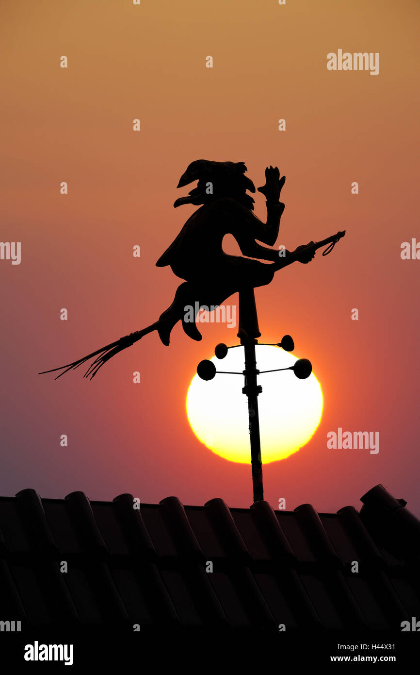 Wind direction indicator, weather vane, witch, the sun, M, Stock Photo