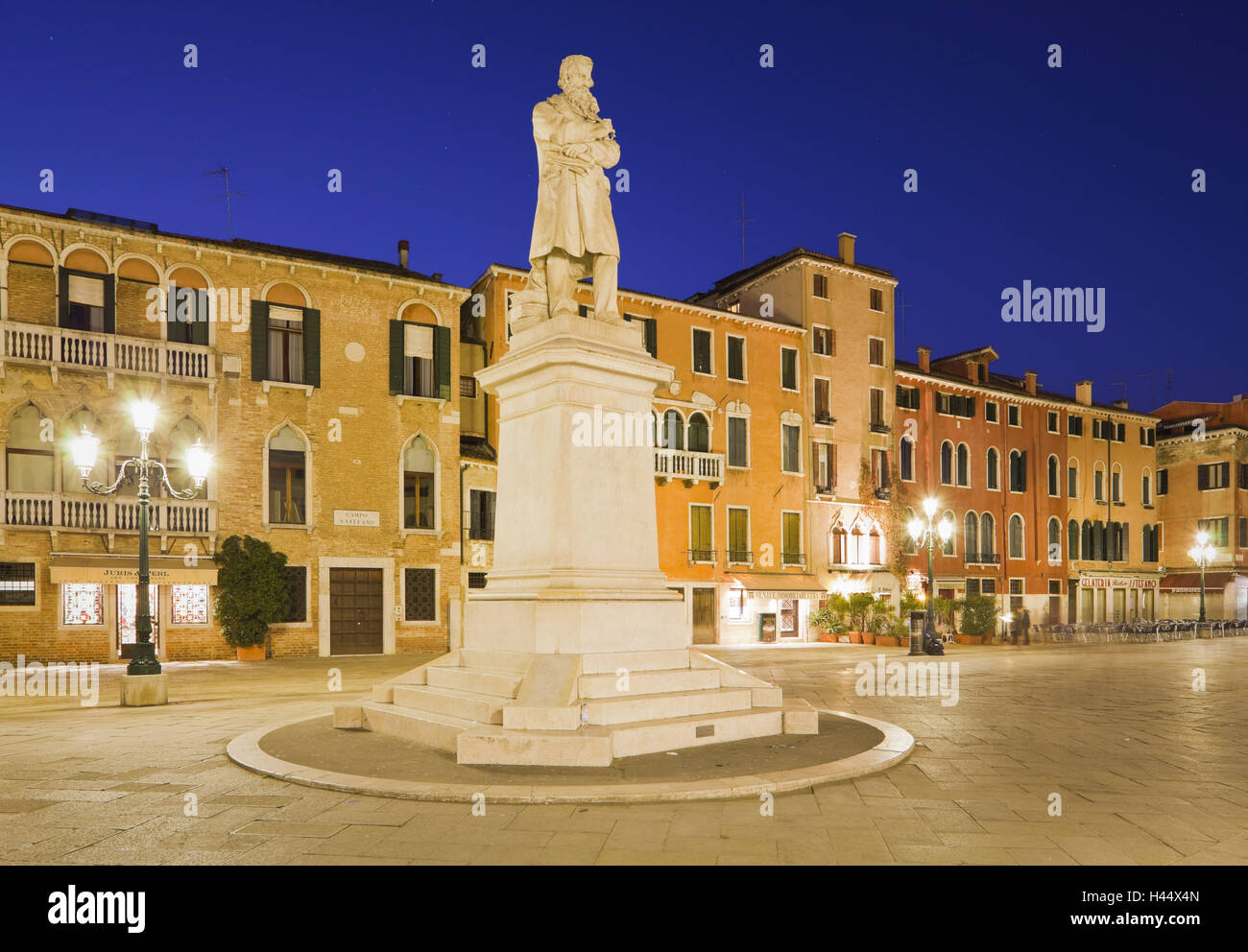 Italy, Veneto, Venice, San Marco, Campo Santo Stefano, statue, evening, Stock Photo
