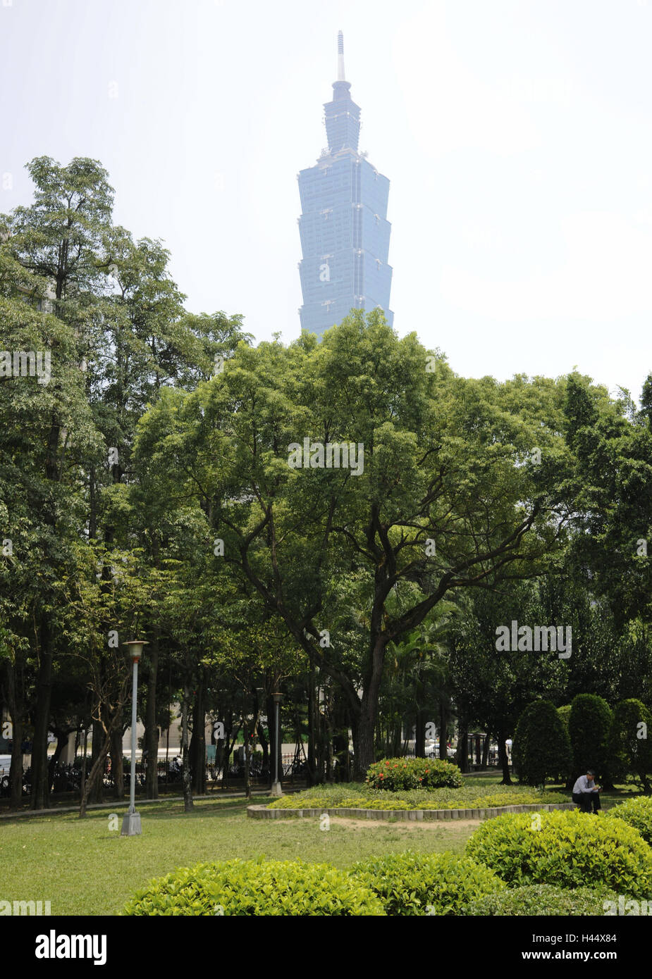 Taipei 101 Tower, skyscrapers, park, trees, Taipeh, Taiwan, Stock Photo