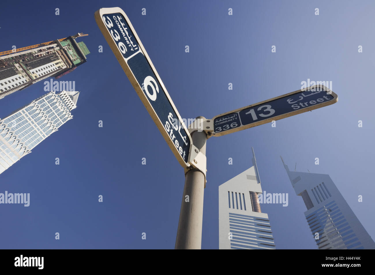 United Arab Emirates, Dubai, emirate Tower, road signs, Stock Photo