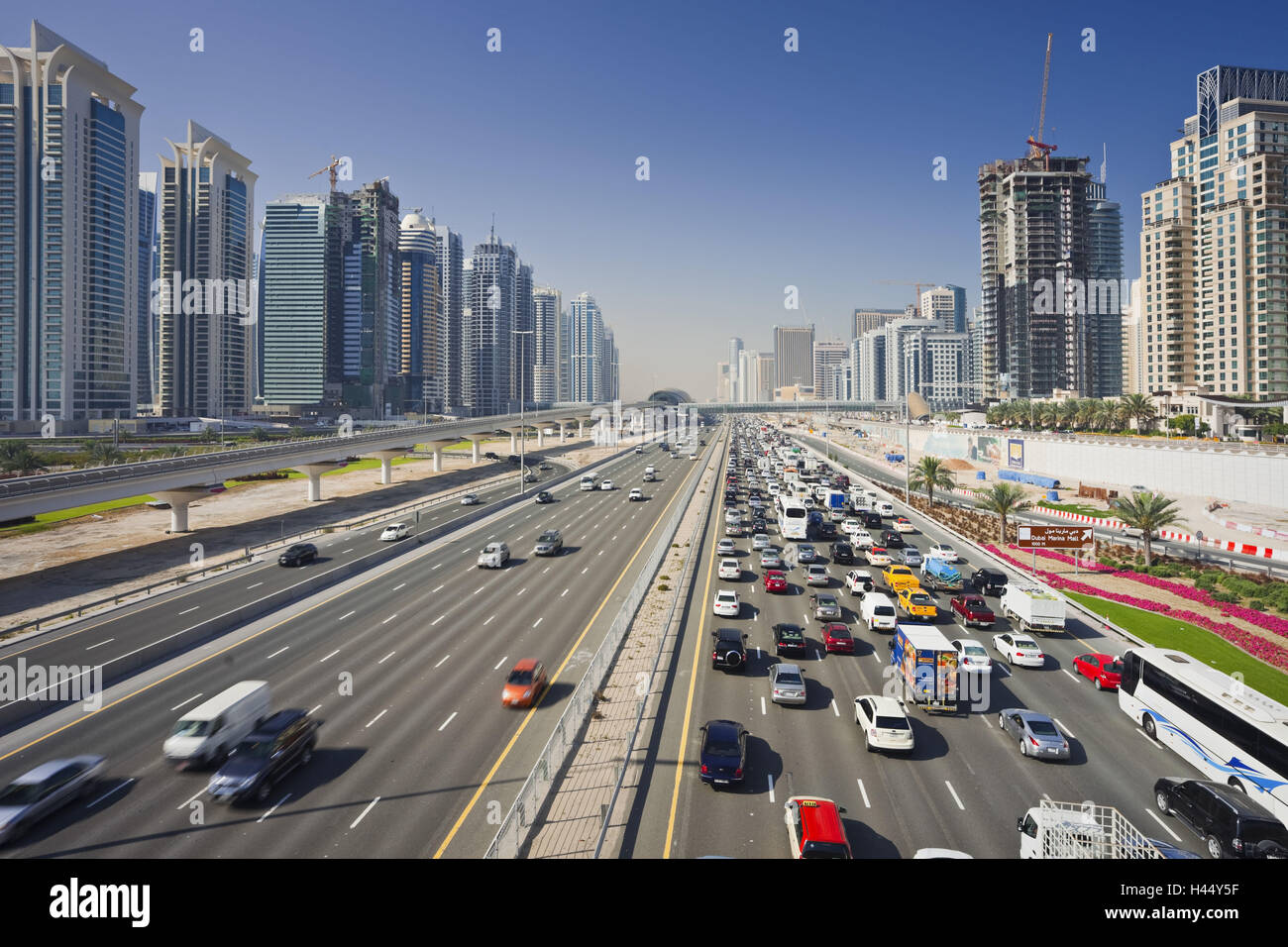 United Arab Emirates, Dubai, Sheik Zayed Road, street scene, Jumeirah brine Tower, Stock Photo