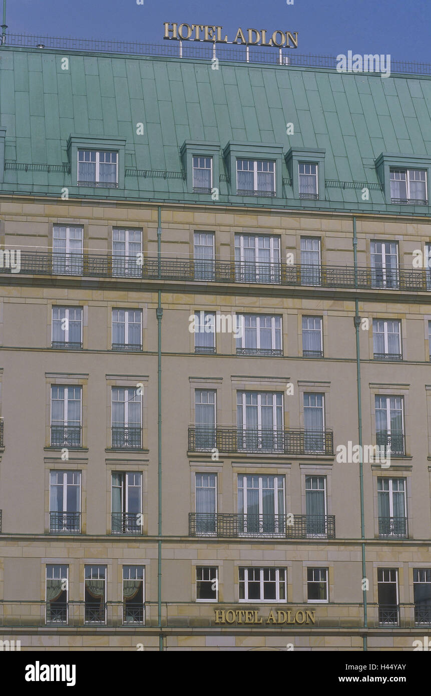 Germany, Berlin, Paris space, hotel Adlon, house facade, detail, town, capital, place of interest, destination, architecture, building, hotel building, hotel facade, facade, Stock Photo