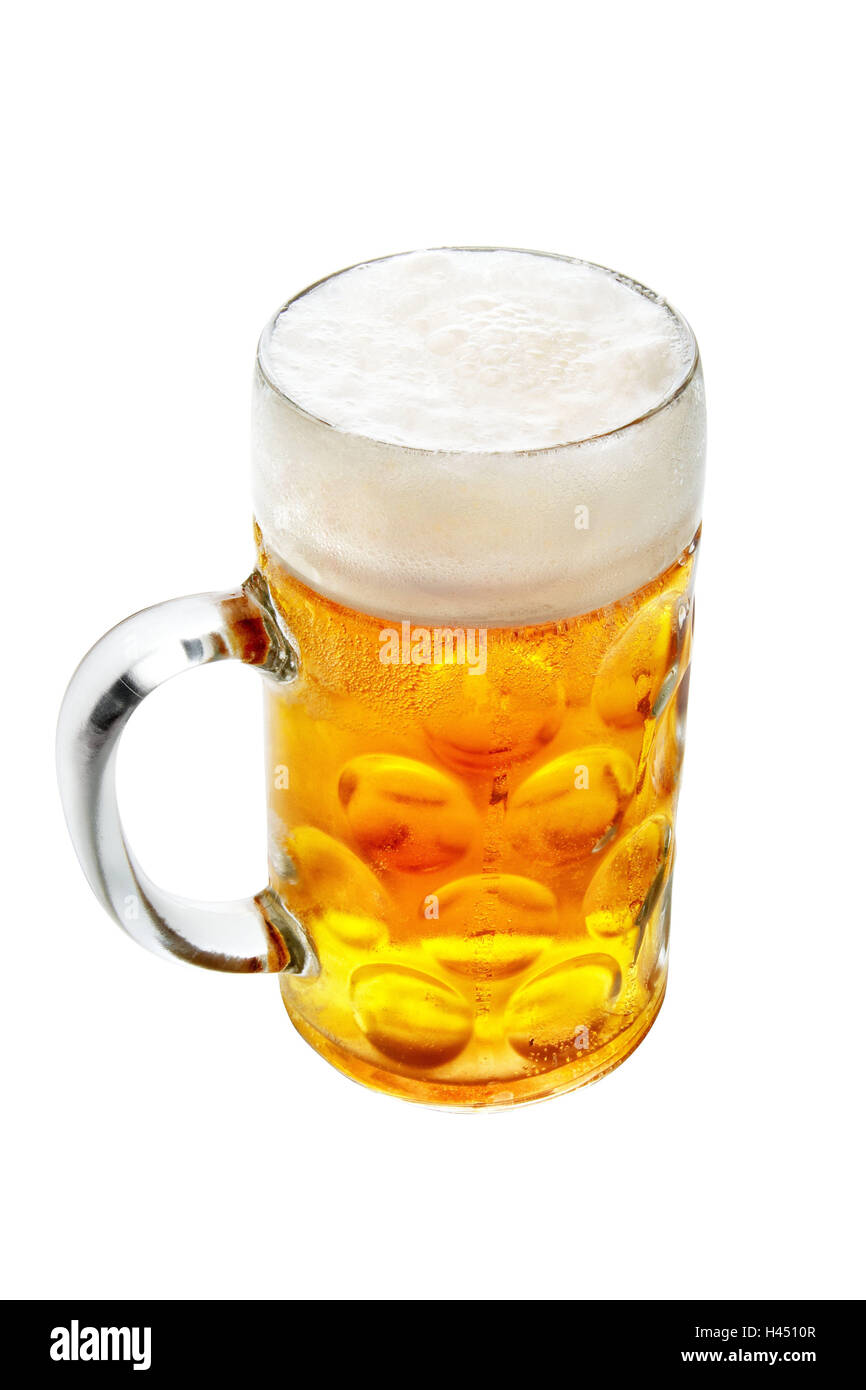 Beer mug, beer, beer mug, jug, measure, drink, alcohol, refreshment, bavarian, drink, foam, beer foam, Bavaria, Munich, beer garden, October party, Showing, studio, Stock Photo