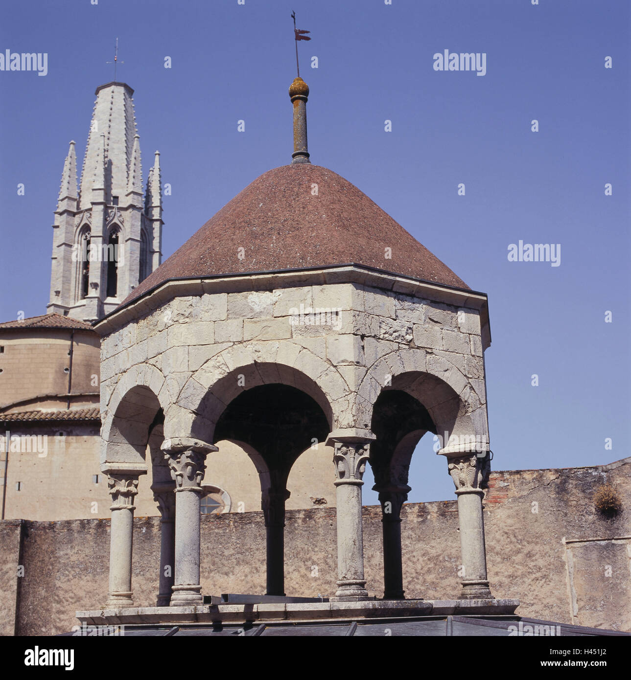 Spain, Catalonia, Girona, steeple, church, structure, architecture ...