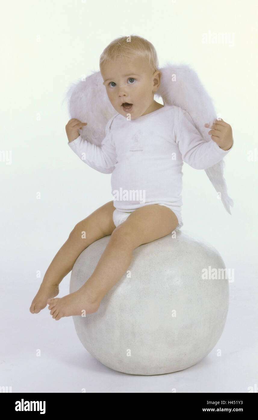 Baby, angel wings, sphere, sitting, Stock Photo