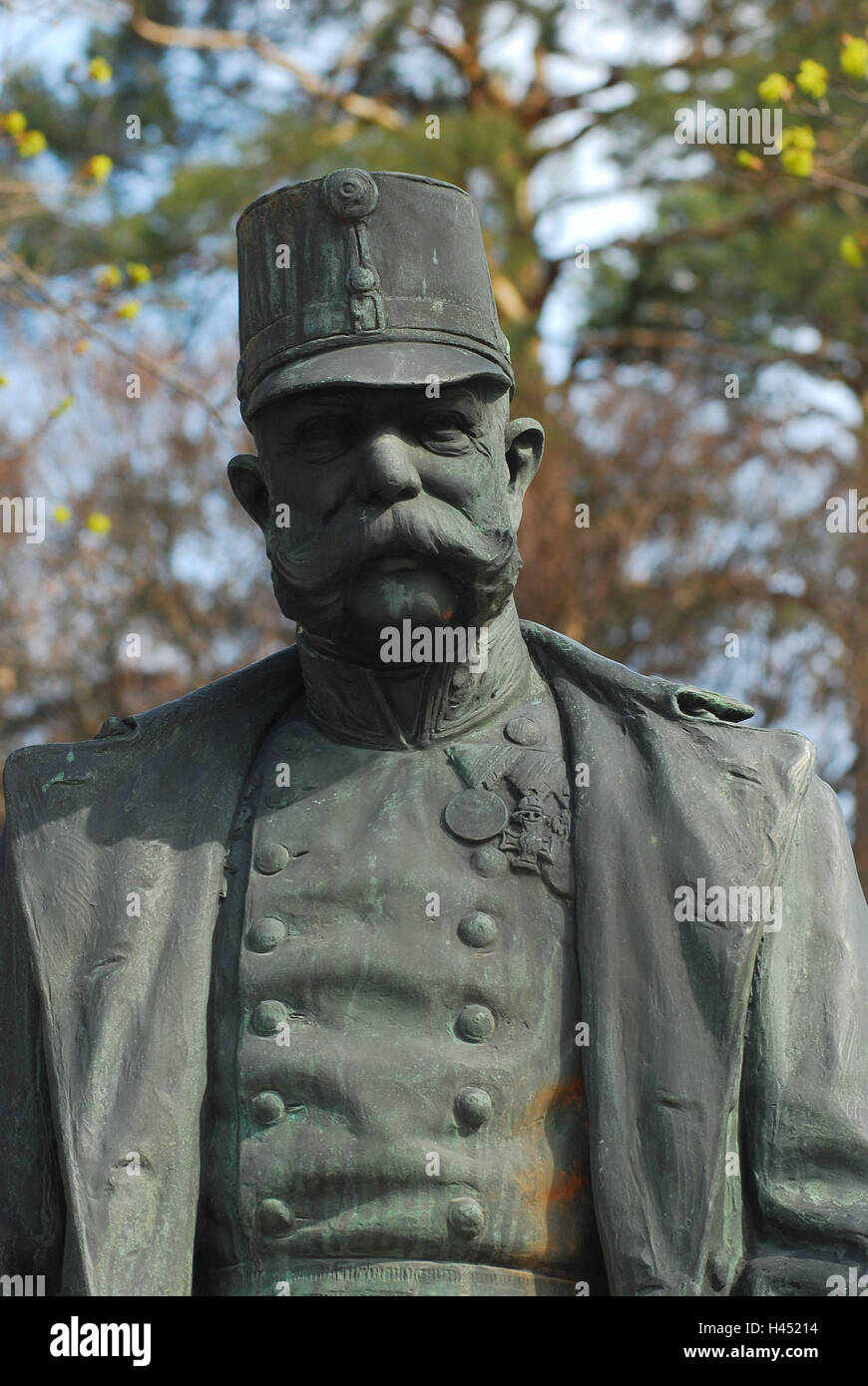Austria, Tyrol, Innsbruck, statue, emperor Franz Joseph I, detail, town ...