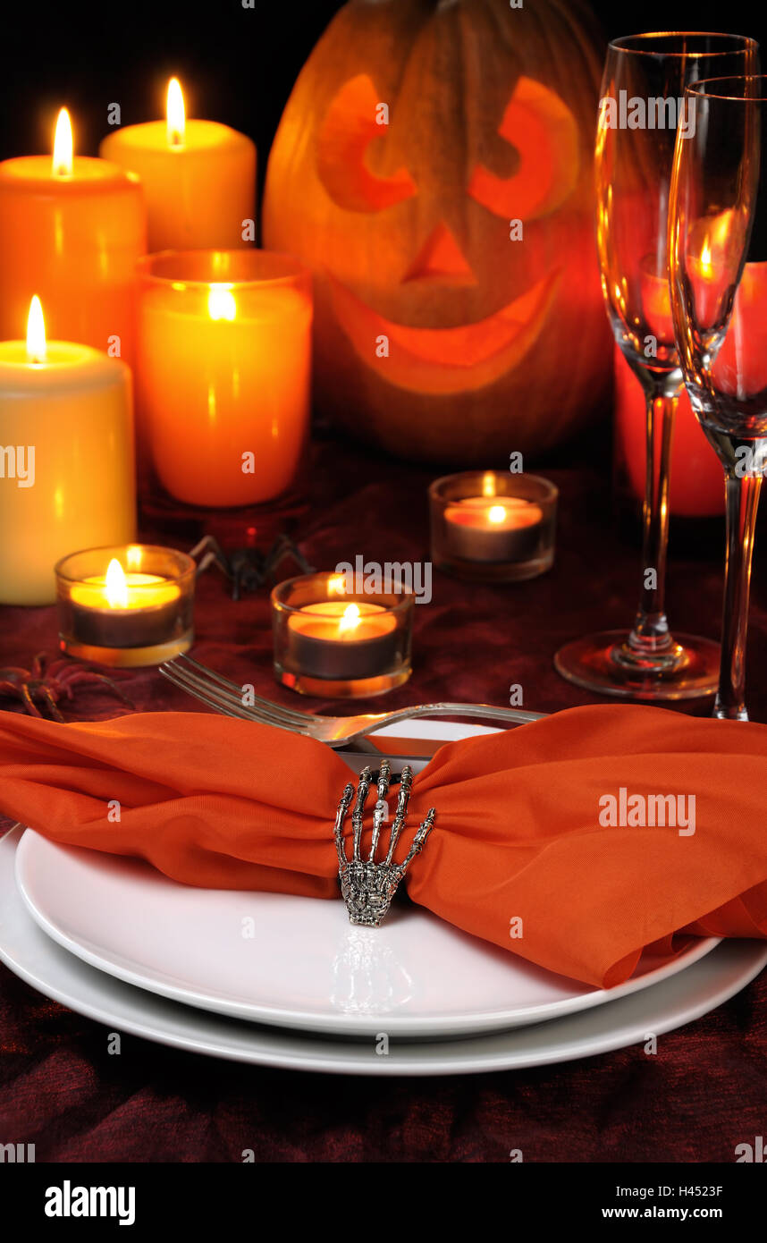 idea how to decorate the napkin on the table for Halloween Stock Photo